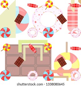 candy, donut, chocolate, sweet, hard candy, lollipop, abstract, vector illustration.