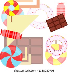 candy, donut, chocolate, sweet, hard candy, lollipop, abstract, vector illustration.