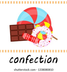 candy, donut, chocolate, sweet, hard candy, lollipop, abstract, vector illustration.