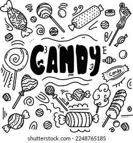 Candy Doodle Hand Drawn Icon, cute and adorable