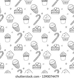 Candy doodle seamless pattern. Vector illustration.