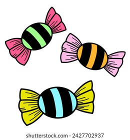 Candy in doodle style. Hand drawn vector illustration.
