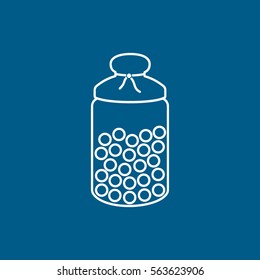 Candy Dragee Bottle Line Icon On Blue Background
