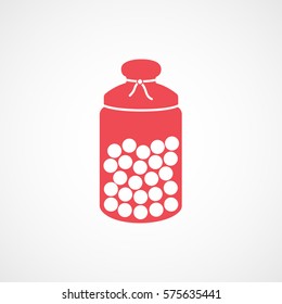 Candy Dragee In Bottle Red Flat Icon On White Background