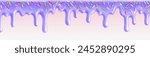 Candy drip border. Realistic 3d vector illustration of Easter cake or doughnut pastel purple icing with colorful sugar sprinkle decorations on transparent background. Dessert glaze or jelly with drops