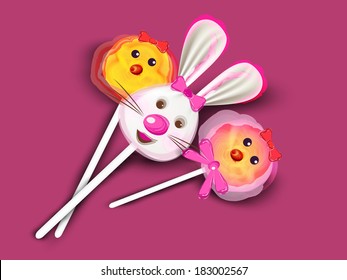 Candy in Easter chick and bunny shape, concept for Happy Easter celebrations. 