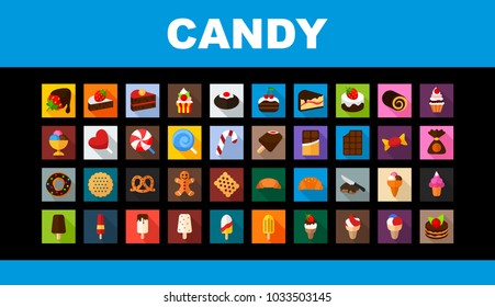 Candy flat icons set. Vector illustration.