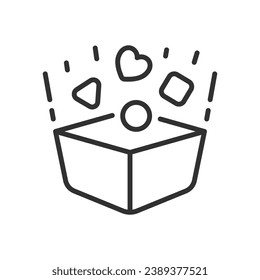Candy flies out of the box, linear icon, a gift. Line with editable stroke