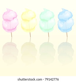 Candy floss in four different colours reflected. EPS10 vector format.