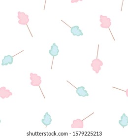 Candy floss seamless vector pattern, blue and pink pastel candy floss repeat pattern