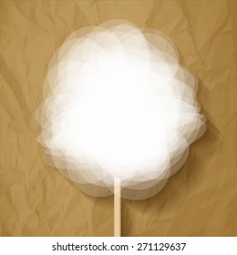 candy floss white on crumpled paper brown background