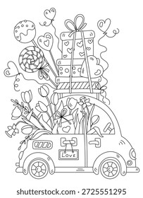 Máquina de dulces y flores para el día de San Valentín y para colorear para adultos y niños