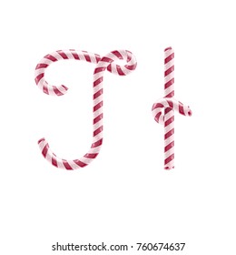 Candy font, letter t, Vector illustration in realistic style isolated from the background
