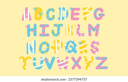 Candy font and typography for alphabets, letters, campaign logo design, decorations, social media post, fabric print, card, packaging, gift wrap, icons, sticker, label, badge, cute elements, banner