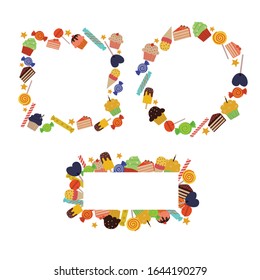 Candy frame collection. Set of cute colorful vector candy, ice creams, cupcakes and another elements