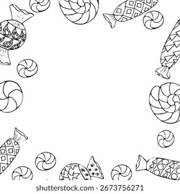 Ilustración de Doodle de marco de caramelo con dulces en estilo dibujado a mano