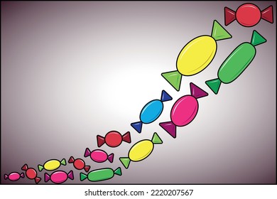 Candy frame. Candy falling on a colored background, vector, place for text. Greeting card with sweet background