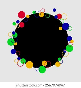 Candy frame on white background.vector Background of bright multicolored confetti. Geometric pattern of ink circles and dots. Vector.