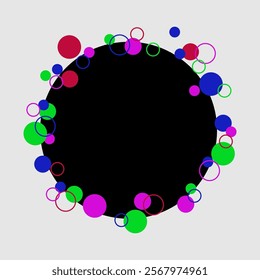 Candy frame on white background.vector Background of bright multicolored confetti. Geometric pattern of ink circles and dots. Vector.