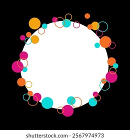 Candy frame on white background.vector Background of bright multicolored confetti. Geometric pattern of ink circles and dots. Vector.