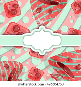 Candy funny. Background with frame. Template for your design. Vector illustration.