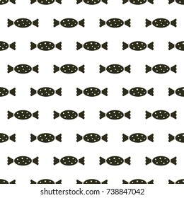 Candy geometric seamless pattern. Food flat icon symbol in black color on white background.