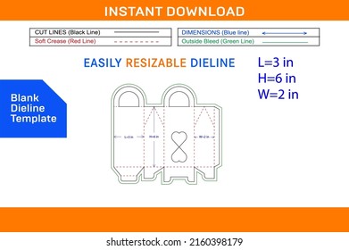 Candy gift bag with heart window and handle dieline template