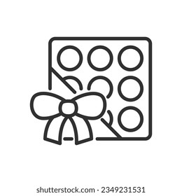 Caja de regalo de caramelo, icono lineal. Línea con trazo editable