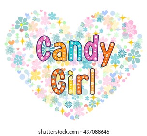 candy girl greeting card. Stock vector illustration