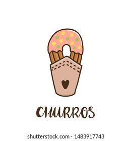 Candy glazed churros. Churros (or churro) is a traditional Spanish dessert. It can be used for menu, sign, banner, poster, etc.