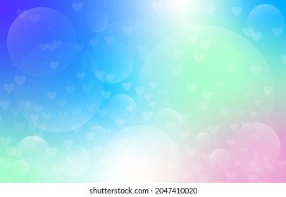 Candy gradient with heart and bubble bokeh background.Design for background, wallpaper,backdrop,website.Vector illustration