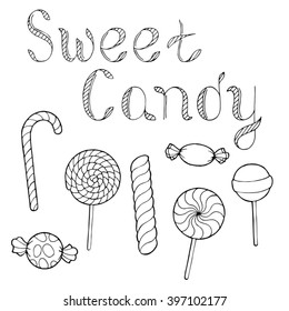Candy graphic art black white isolated set illustration vector