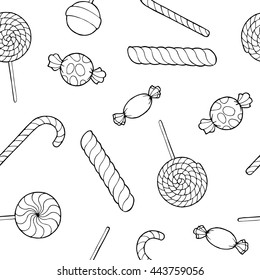 Candy graphic art black white seamless pattern illustration vector