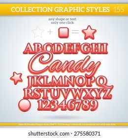  Candy Graphic Styles for Design. Graphic styles can be use for decor, text, title, cards, events, posters, icons, logo and other.