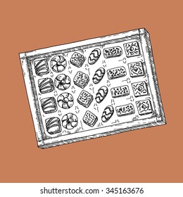 candy, gravure style, vector illustration