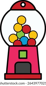 goma doce bola máquina doodle estilo ilustração de arte vetorial.