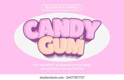 Candy gum editable text effect template, 3d bold pink cartoon style typeface