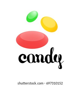Candy hand lettering with candy, brush ink calligraphy, vector type design, isolated on white background.