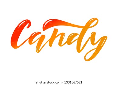 Candy hand lettering logo. Design print for sticker, banner, poster, magazines, candy shop, candy bar, cafe. Vector illustration on background. 
