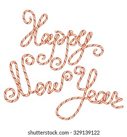 Candy Happy New Year Lettering, element for winter holidays design, isolated on white background.