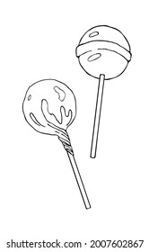 Candy, hard caramel. Caramel on a stick. Lollipop. Vector logo illustration on a white background. 