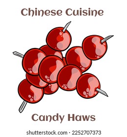 Candy haws.  Candied fruit snack on a stick. Chinese food. Vector image isolated.