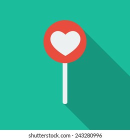 Candy heart flat icon with long shadow