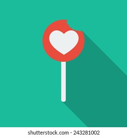 Candy heart flat icon with long shadow