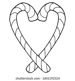 Candy heart icon. Vector illustration of christmas candy heart. Hand drawn candy cane heart.