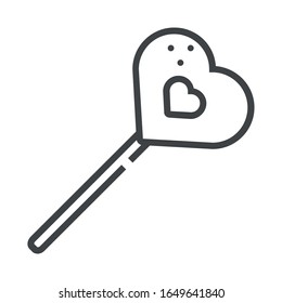 Candy Heart, Line Icon On White Background