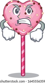 Candy heart lollipop cartoon character style having angry face