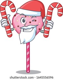Candy heart lollipop Cartoon character wearing Santa costume bringing a candy