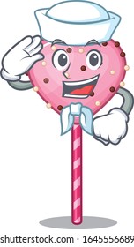 Candy heart lollipop cartoon concept Sailor wearing hat