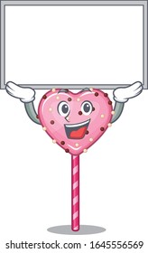 A candy heart lollipop mascot picture raised up board